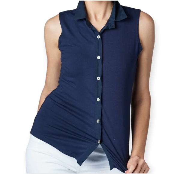 Tommy Hilfiger Women's Sleeveless Button-upBlouse Navy Blue size LG - Picture 2 of 9